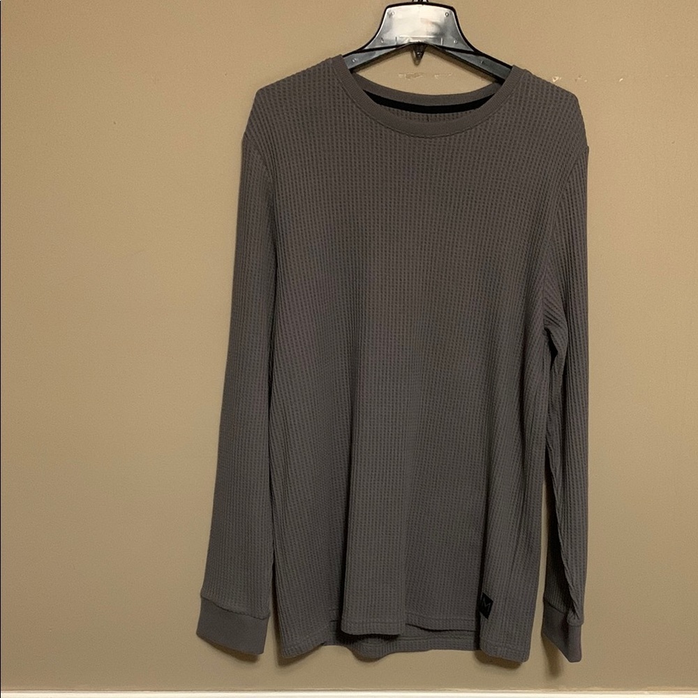 MAVEN Mens Long Sleeve Waffle Knit Heat Thermal Henley Size Large Gray Baselayer